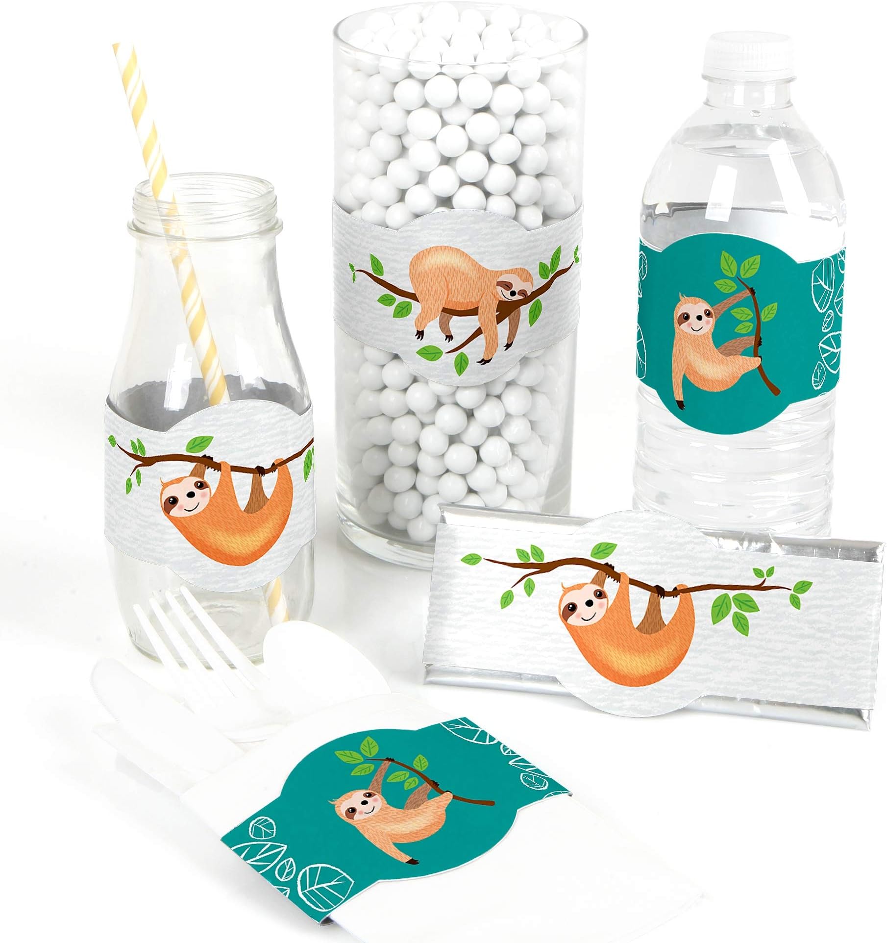 Let's Hang - Sloth - DIY Party Supplies - Baby Shower or Birthday Party DIY Wrapper Favors & Decorations - Set of 15