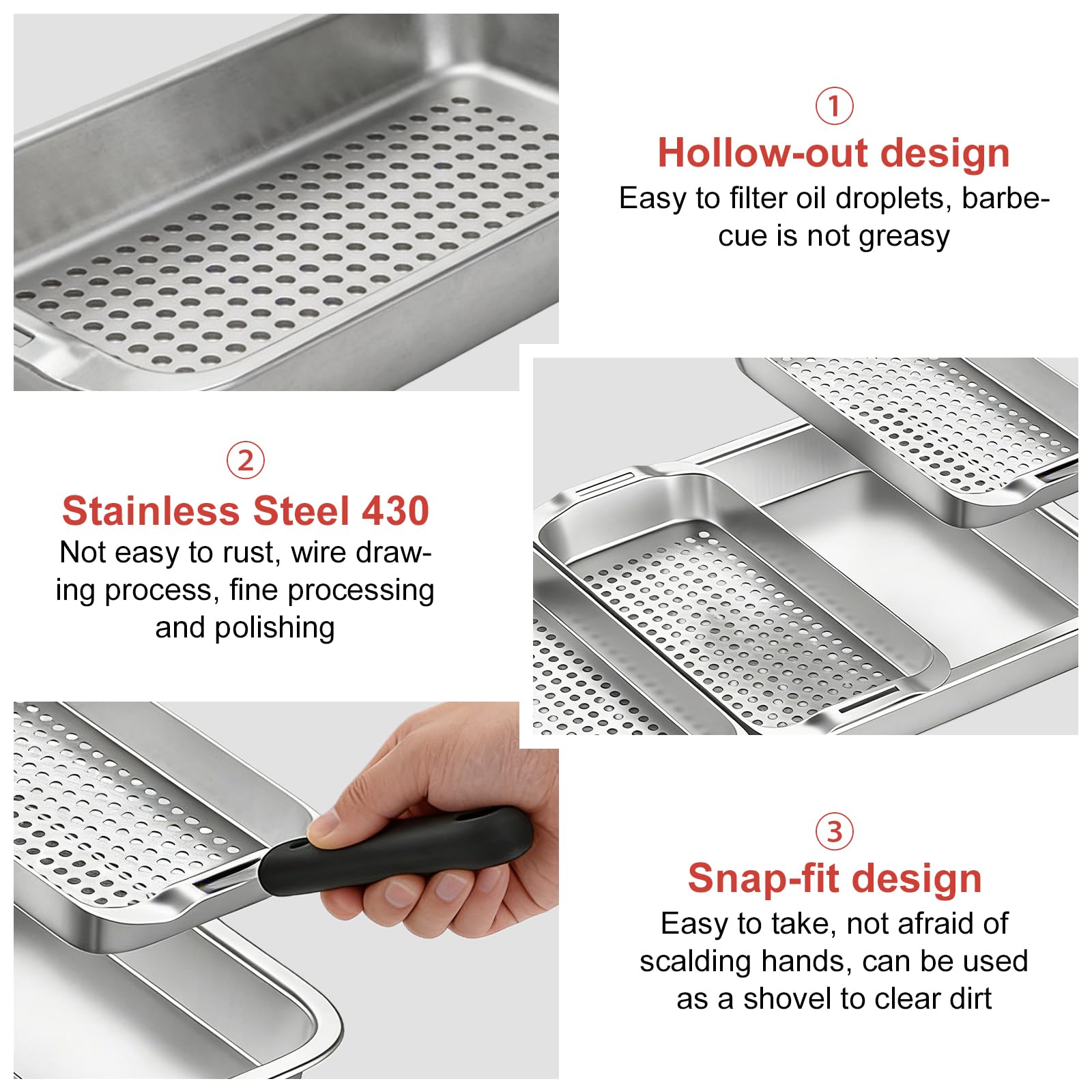 Panier à Barbecue en Acier Inoxydable Set, Panier à Légumes Barbecue avec Trous, Paniers de Grillades Avec Plateau de Service et Poignée Universelle, Accessoires BBQ Pour Poisson Viande Légumes