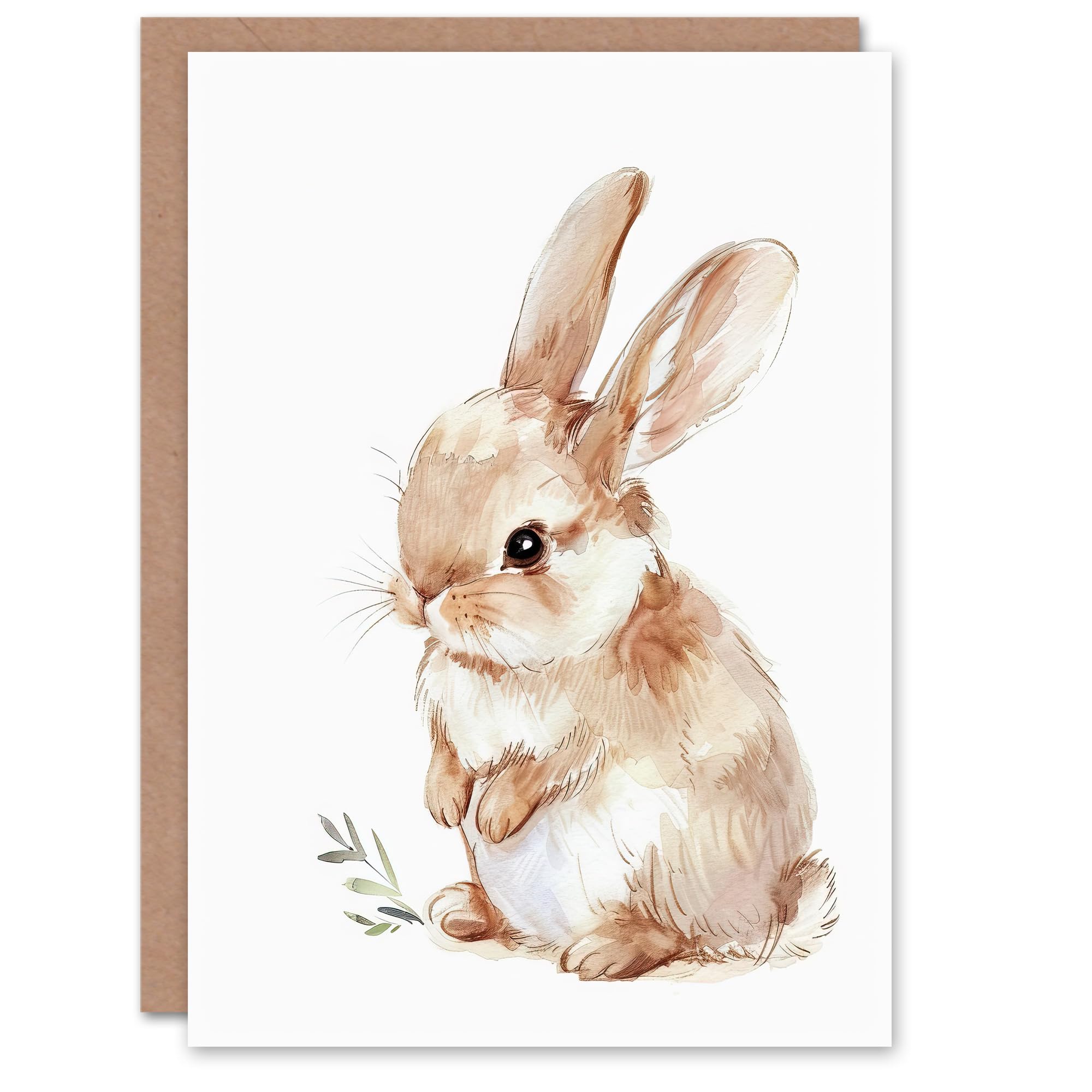 Artery8 Greeting Card Adorable Fluffy Baby Bunny Animal Watercolour For Child Kids Birthday Card