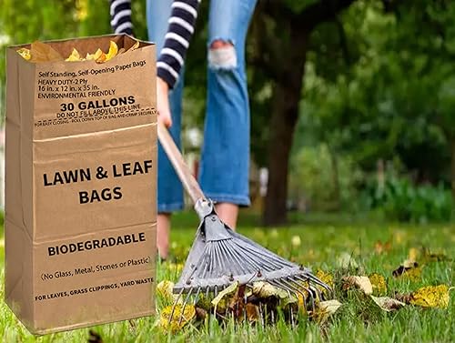 Miniatura 3 de 10 bolsas de 30 galones para césped y hojas con guantes de jardinería, bolsas de papel kraft grandes de 2 capas resistentes  Bolsas de basura