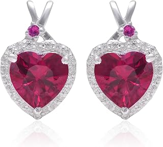 Avika Jewelry Created Ruby Stud Earrings with Push Backs- 925 Sterling Silver Earrings- Red Stone Earrings- Daily Wear Earrings-Heart Shape Gemstone Earring-July Birthstone Earrings-Cute Earrings For Girls