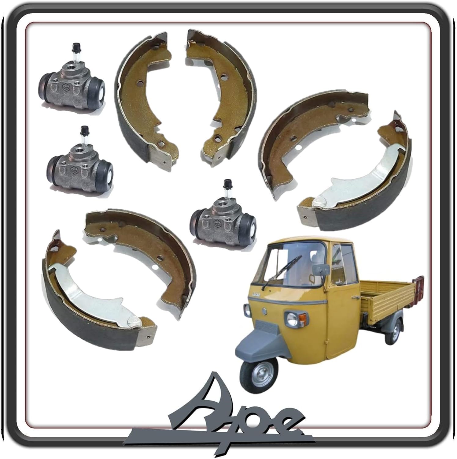 KIT GANASCE CEPPI FRENO FRENI ANTERIORE E POSTERIORE COMPLETO DI CILINDRETTI COMPATIBILE PER PIAGGIO APE 601.