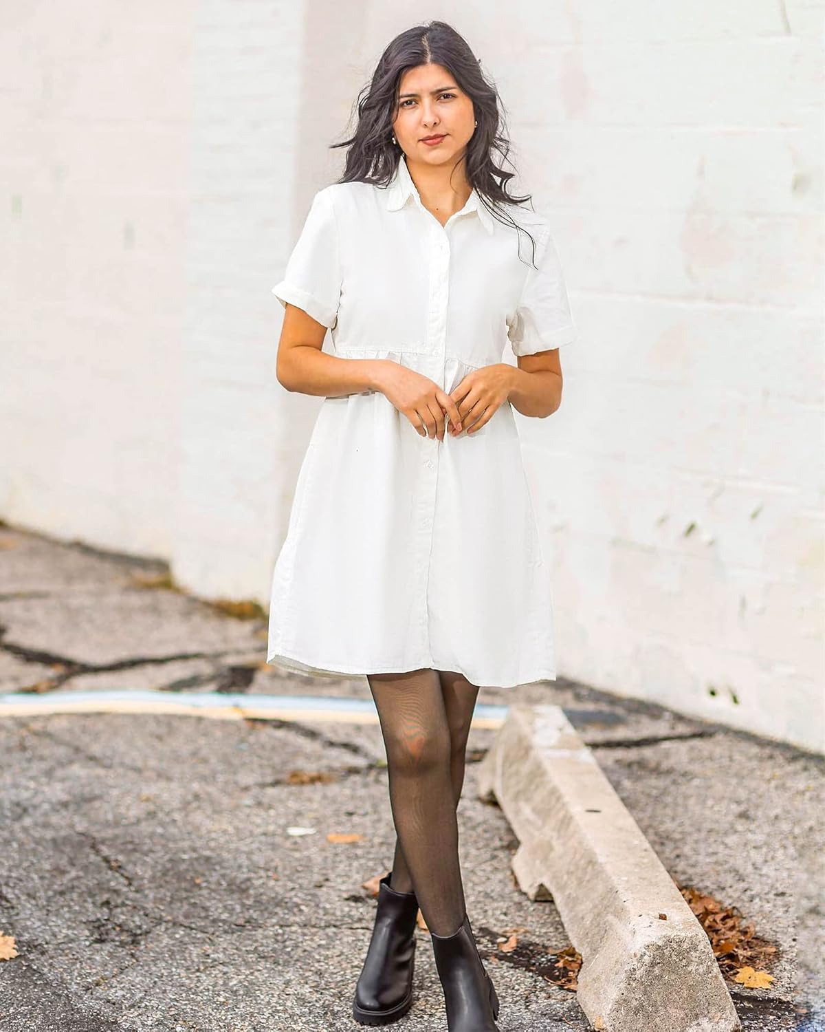 LookbookStore Women's Short Sleeve Button Down Flowy Tiered Babydoll Denim Dress - Image 7