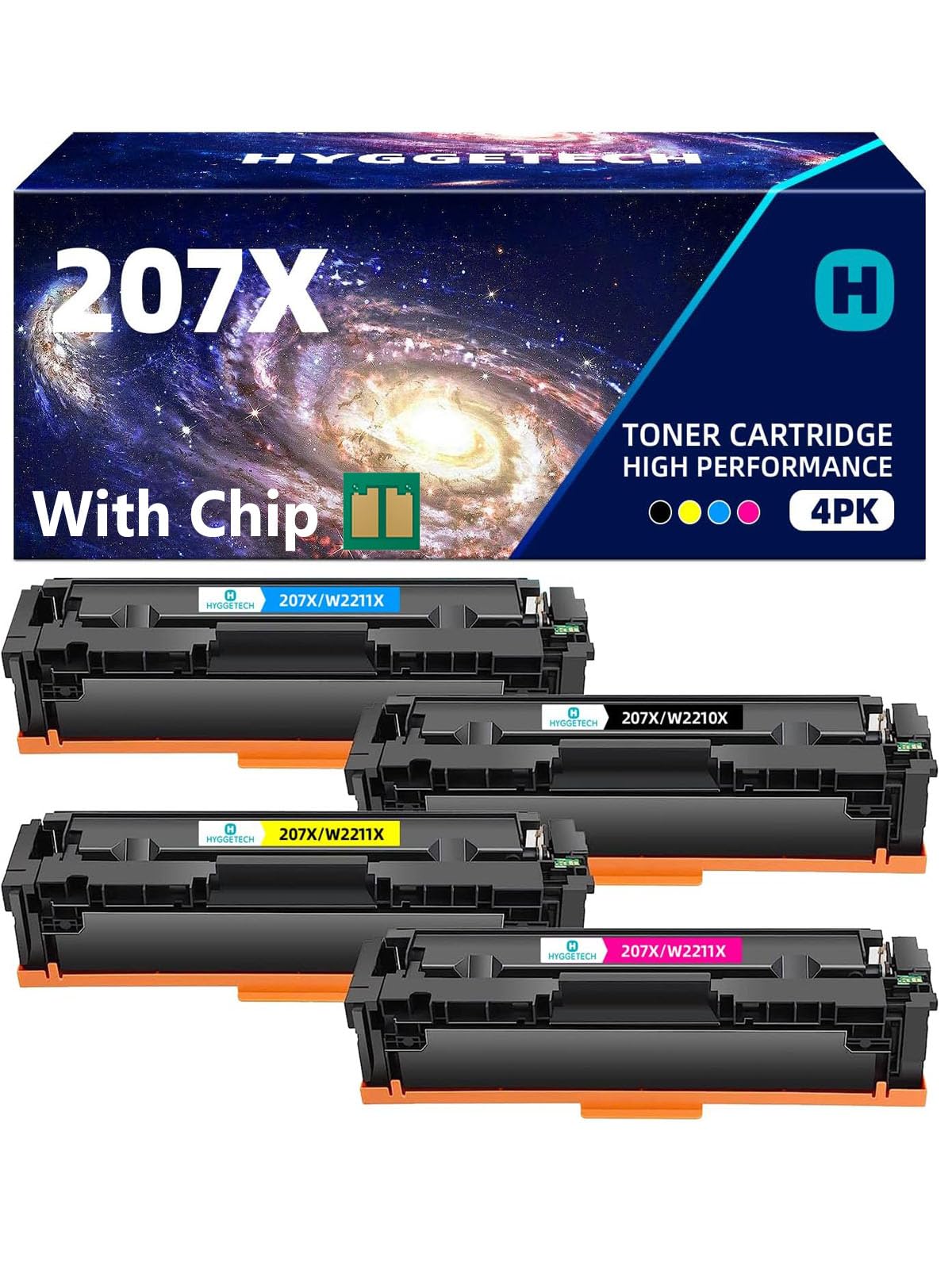 Hyggetech toner 207X Con chip compatibili di ricambio per HP 207X 207A Toner Multipack per HP Color Laserjet Pro M283fdn M255dw M282nw M255nw M2555nw M282 M283 W2210X W2211X W2212X W2213X