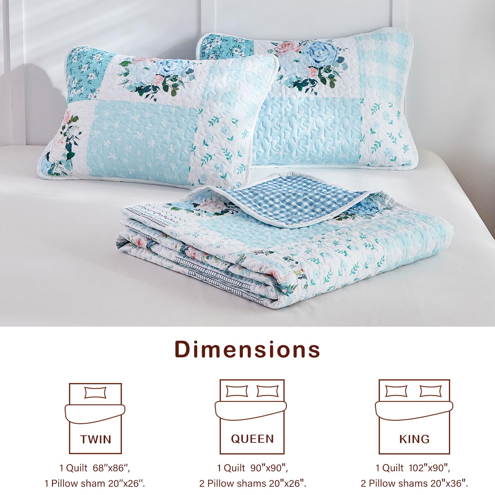Joyreap Set Di 2 Coperte Trapunte In Microfibra - Design Botanico Floreale Reversibile, Twin (172x218 Cm) Per Tutte Le Stagioni - 2