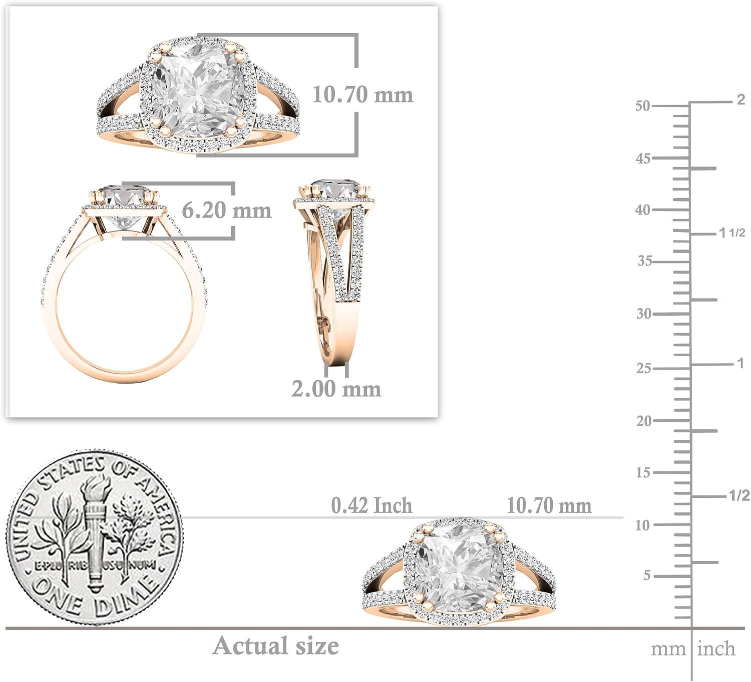 IGI Certified 18K Solid Gold Halo Split Shank Cushion Shape Engagement Ring for Women with 2.92 ctw, Cushion (2.50 ct Center) & Round (0.42 ct) Lab-Grown White Diamond