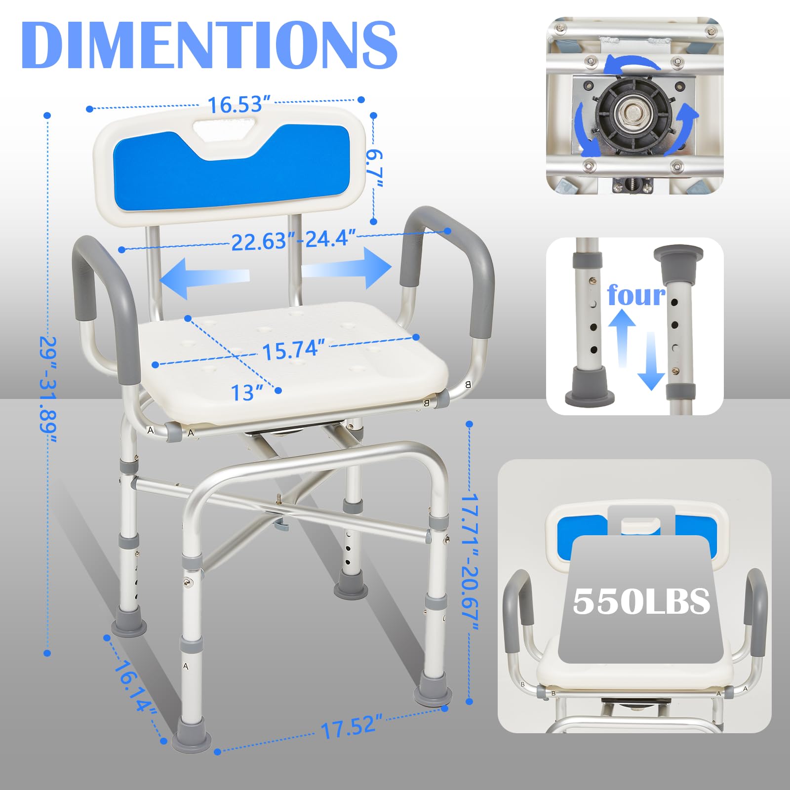 Taburete de ducha giratorio de 360° para sentarse en la ducha