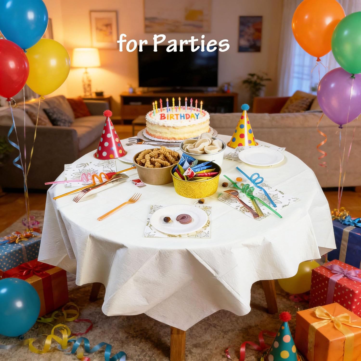 [Paquete de 6] Manteles cuadrados blancos de 54 x 54 pulgadas, mantel de papel desechable para mesas cuadradas y redondas, papel impermeable de 3 capas y mantel de plástico para el día de San Valentín