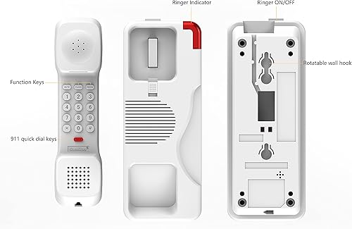 Miniatura 2 de Ornin T108 Trimline Teléfono con cable llave SOS montaje en pared teléfono de uso doméstico y hotel blanco
