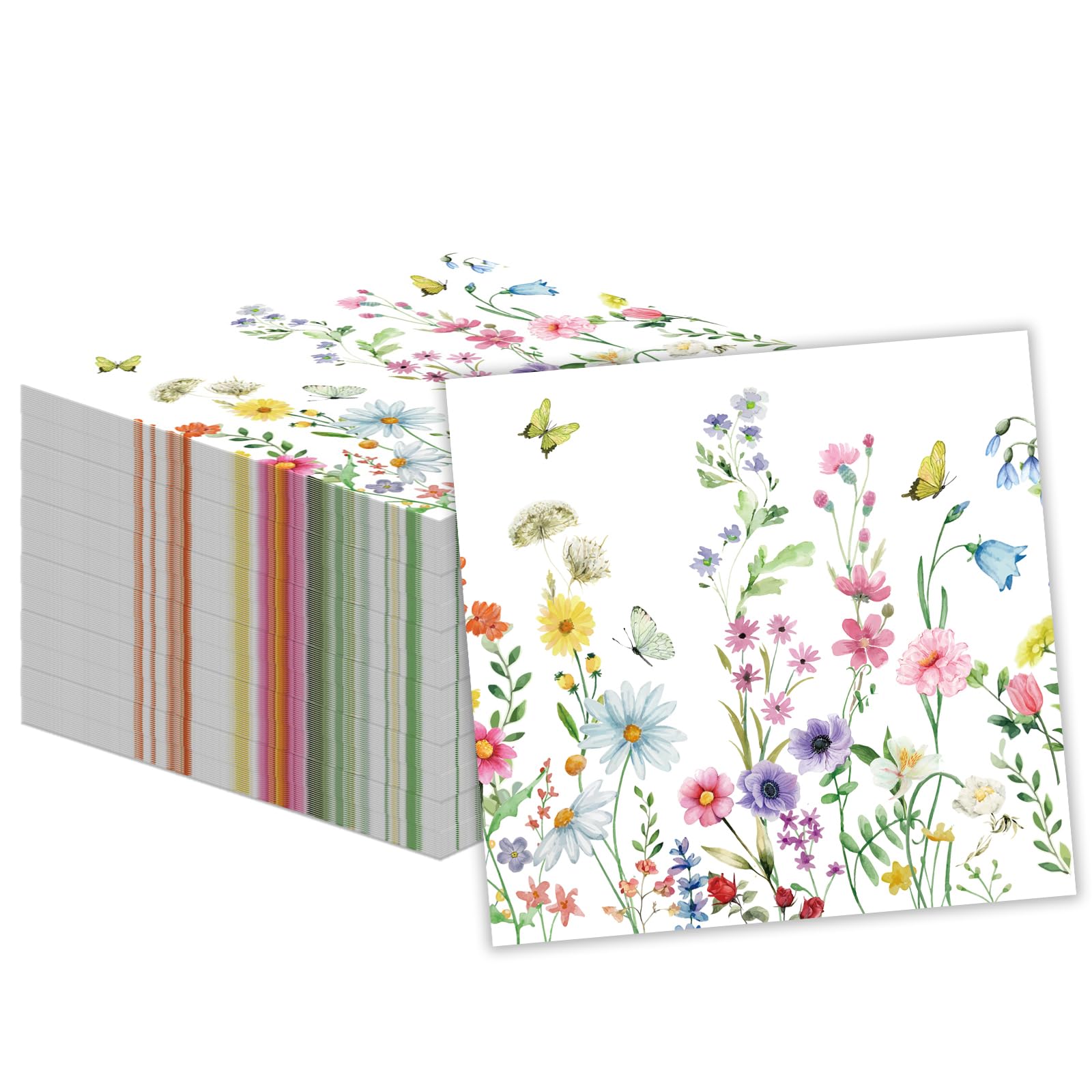 50 Pcs Wildflower Napkins 13 X 13 Inches, Floral Paper Napkins Disposable Flower Cocktail Napkins For Spring Summer Picnic Wedding Baby Shower Birthday Tea Party Decorations