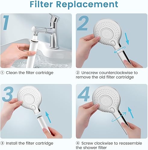 Miniatura 7 de FEELSO Filtro de ducha para cabezal de ducha de mano, paquete de 2 filtros de repuesto de 15 etapas para agua dura, elimina cloro y sustancias