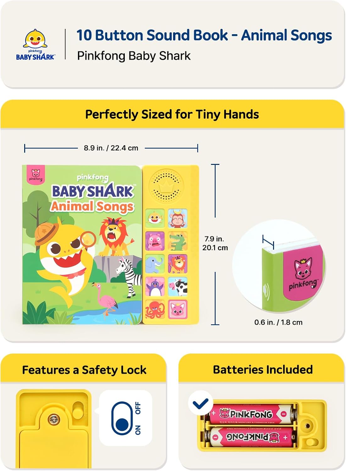 Baby Shark Animal Songs 10 Button Sound Book | Learning & Education Toys | Interactive Books for Toddlers 1-3 | Gifts for Boys & Girls