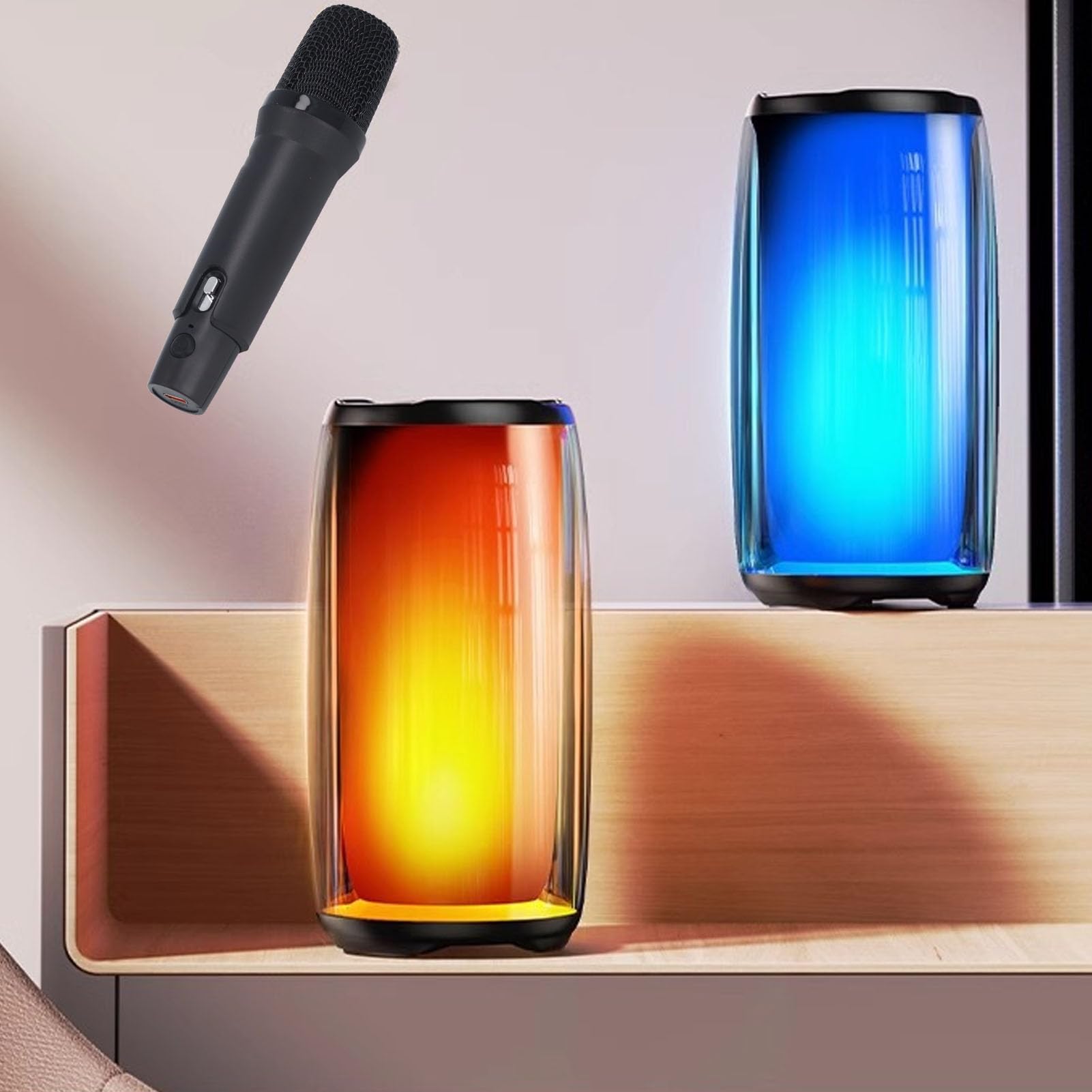 Przenośny Głośnik z Mikrofonem, Maszyna RGB Light Karaoke 4000 MAh do Kempingu na Zewnątrz Domowej Imprez