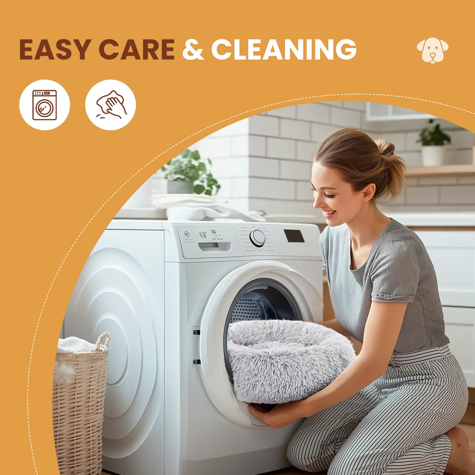 DUMOS Donut Dog Bed, Washable Dog Couch Bed with Removable Cover, Waterproof Pet Bed for Small Size Dogs, Memory Foam Pet Bed Non-Slip Base, Gray