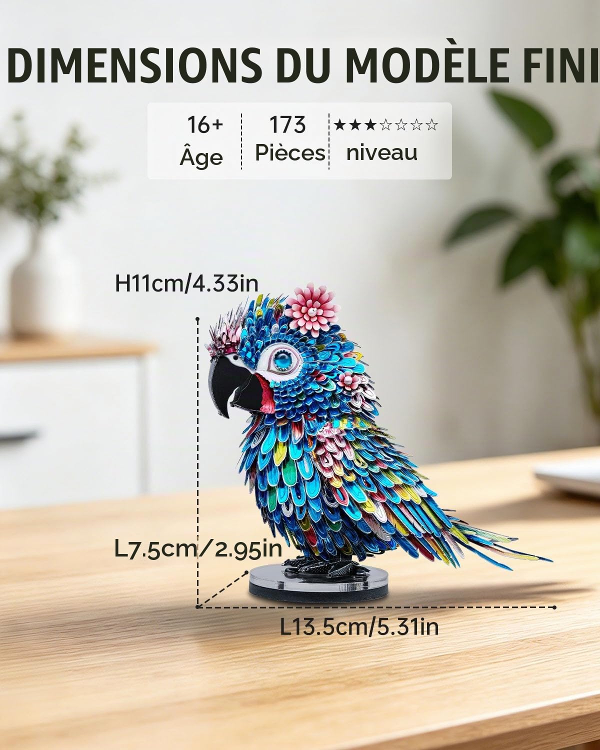 Piececool Casse-tête 3D en métal pour adultes - Kit de construction de maquette de perroquet à monter soi-même - Puzzle casse-tête - Cadeau idéal et décoration de bureau