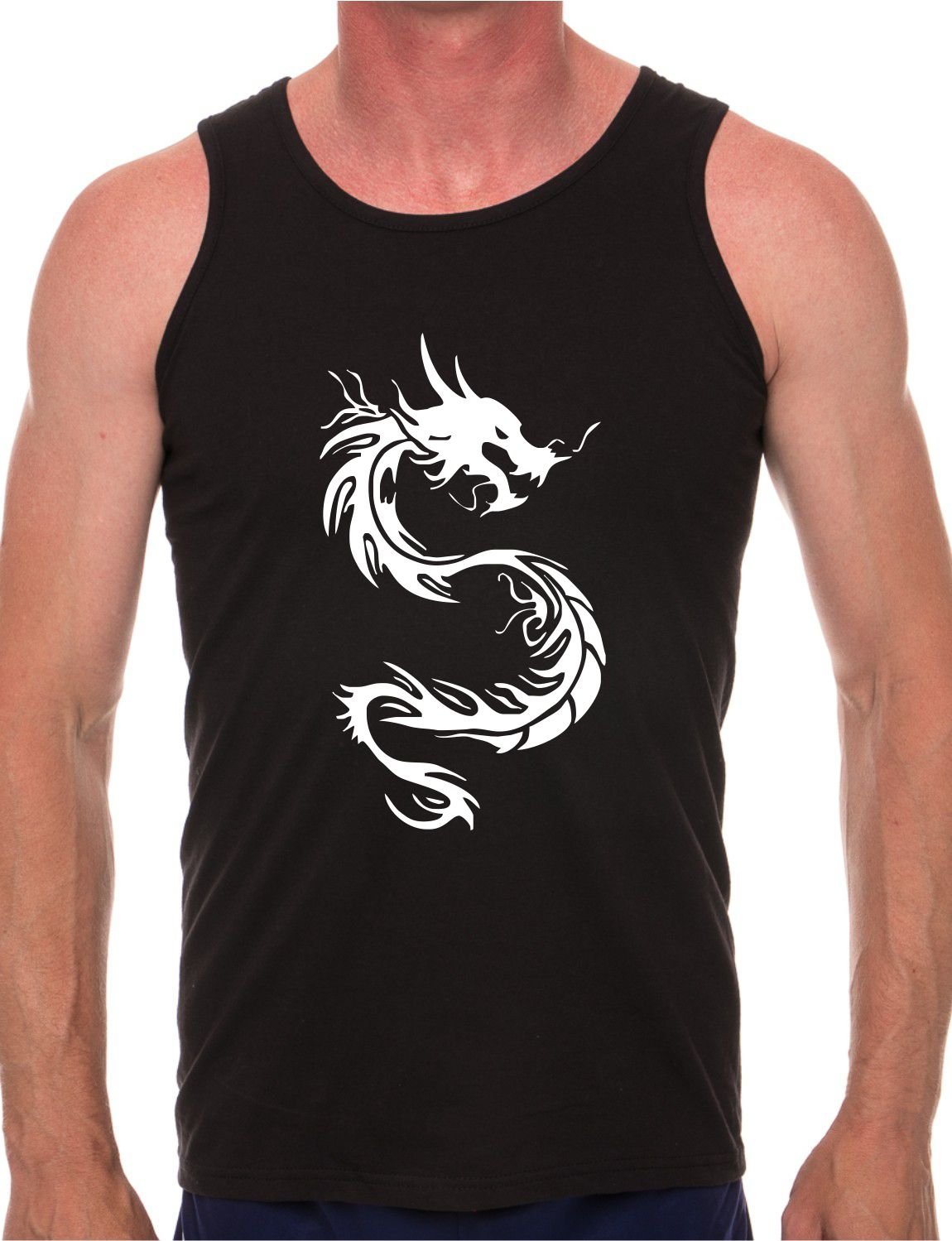 Print4u Men's Black Tribal Dragon Tattoo Vest Tank Gym Althetic Top X-Large