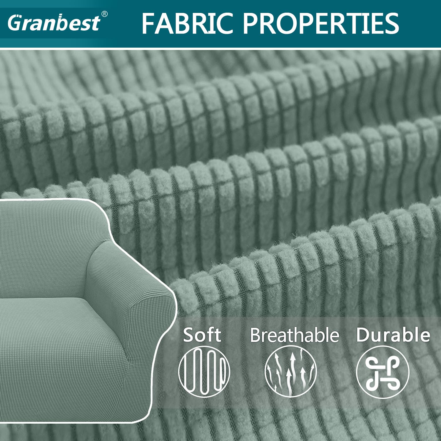Granbest - Copridivano altamente elasticizzato, moderno, in tessuto jacquard, per soggiorno, funge da protezione per cani e animali domestici (3 posti, verde avocado)