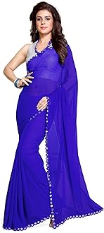 MIRCHI FASHION SOURBH Women's Plastic Mirror Border Indian Saree with Un-stitched Blouse