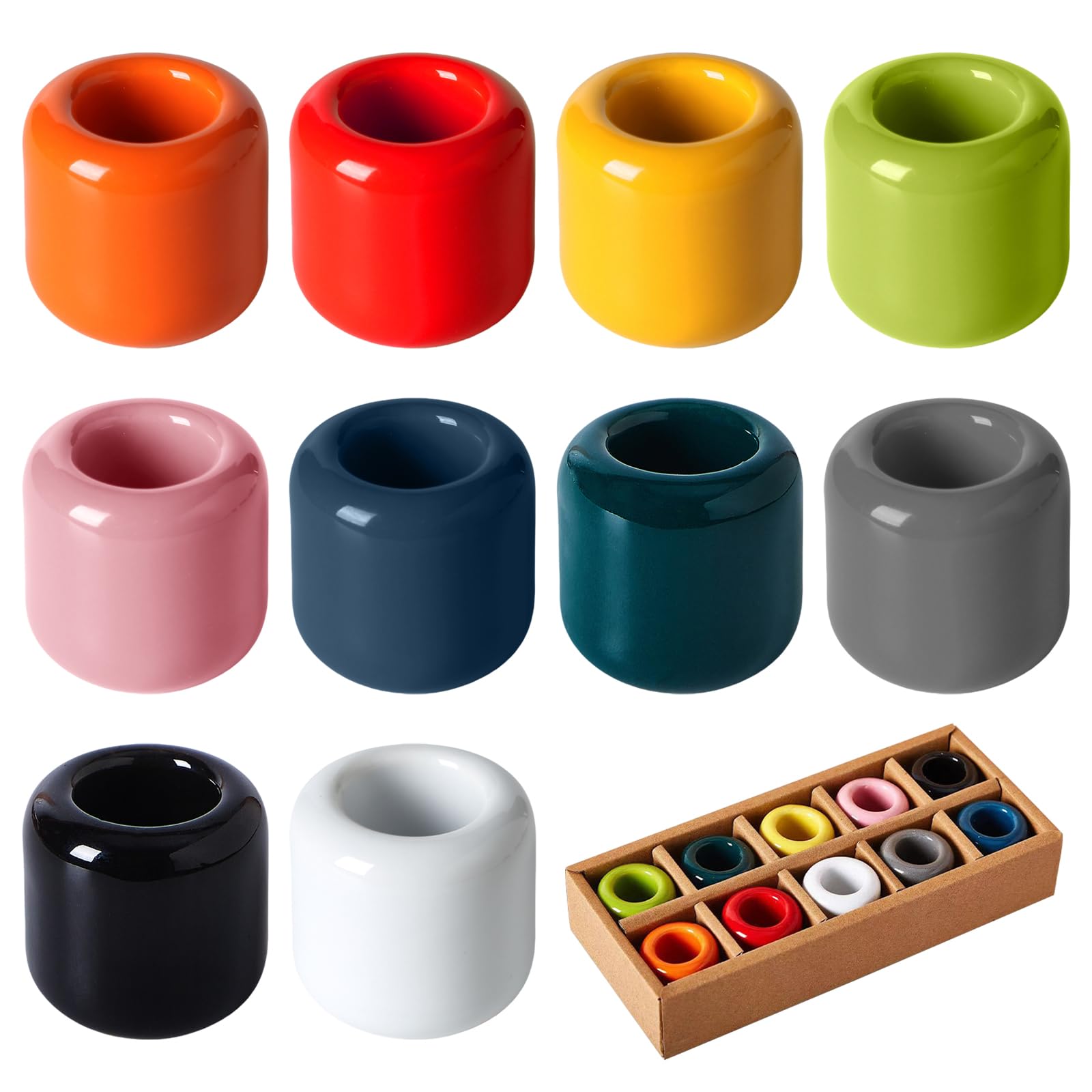 Sporgo Keramik Kerzenhalter Set - 10 Stück Stabkerzenhalter In Verschiedenen Farben