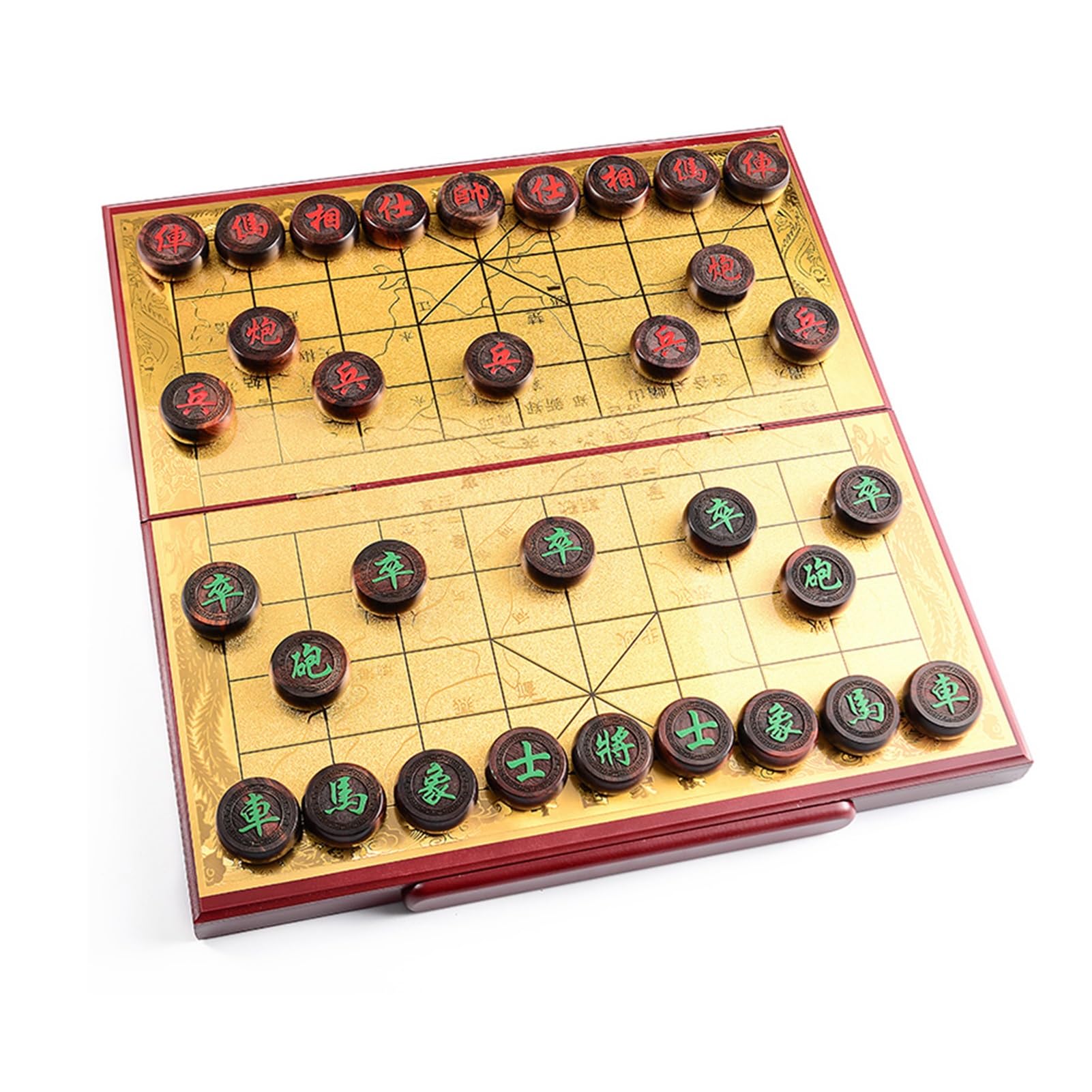 Juego de Mesa de Estrategia para 2 Jugadores, Juego de ajedrez Chino con Tablero Plegable y Piezas de Caoba, Juego de Viaje clásico Xiangqi (6 cm/2,4 Pulgadas)