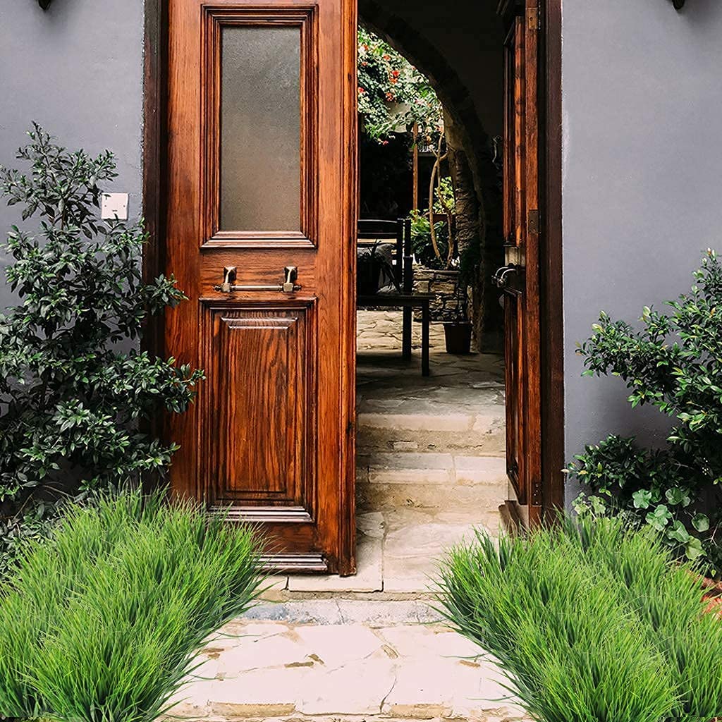 4 piante artificiali realistiche, erba verde di grano, arbusti in plastica, cespugli per esterni, ideali per casa, tavolo, cucina, ufficio, matrimoni, giardino, veranda e cimitero