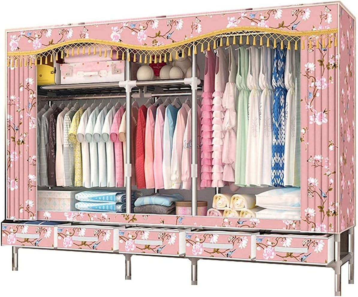 Wardrobe Assembly Bedroom Wardrobe Metal Bracket Stable Portable Wardrobe 172 200 45cm Clothes Rack (Color : E Size : 172 200 45CM) (J 172 * 200 * 45CM)