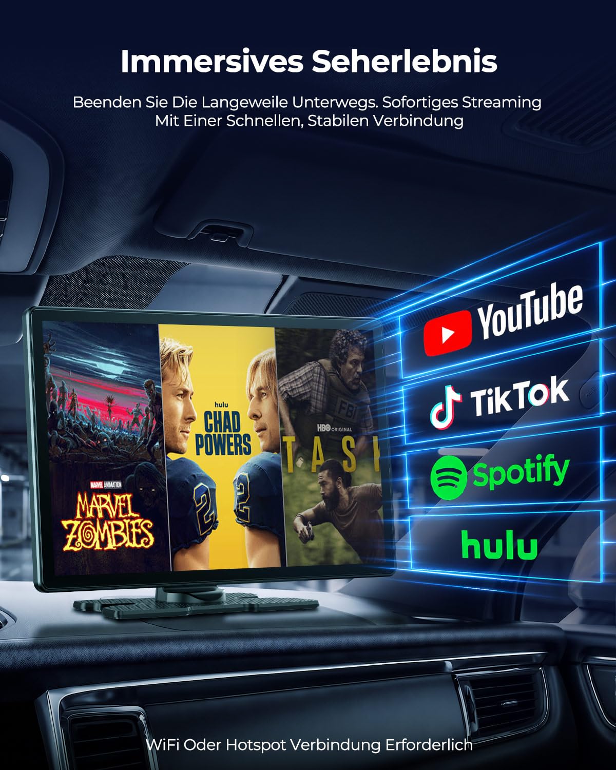 LAMTTO 11 Zoll Wireless CarPlay Display mit YouTube TikTok Video-Apps,Tragbares Autoradio für Apple CarPlay&Android Auto mit Rückfahrkamera/Navigation/In-Cell Touchscreen/Sprachassistent/OTA/Bluetooth