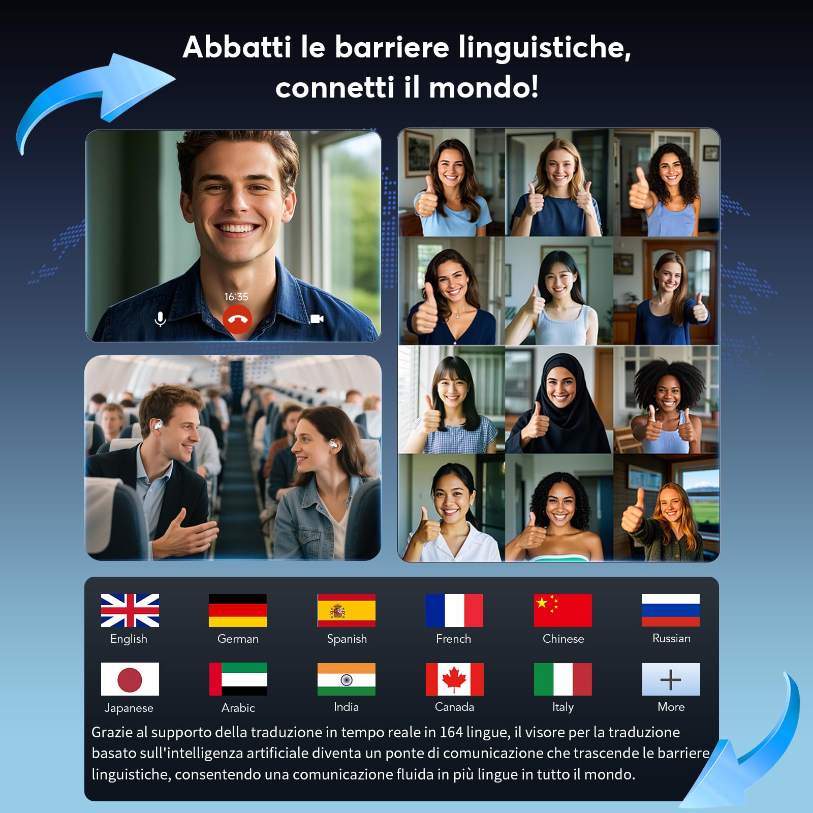 Paekole AI Cuffie Traduzione Simultanea, 2026 Auricolari Bluetooth 6.1 Wireless, 4 in1 Cuffie Traduzione Bluetooth 60 ore con ENC, Auricolari Traduttore Istantaneo 198 Lingue, Bianco Avorio