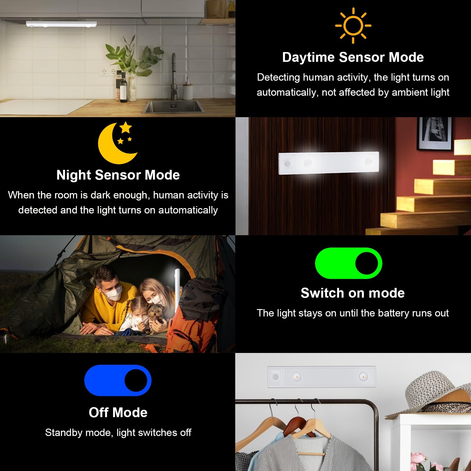 CREATESTAR Luce Armadio LED 20CM, 2PCS Luce Led Sottopensile Cucina, Lampada LED Ricaricabile con Sensore di Movimento, Dimmerabile per Cucina, Guardaroba, Scale, Corridoio, Testiere