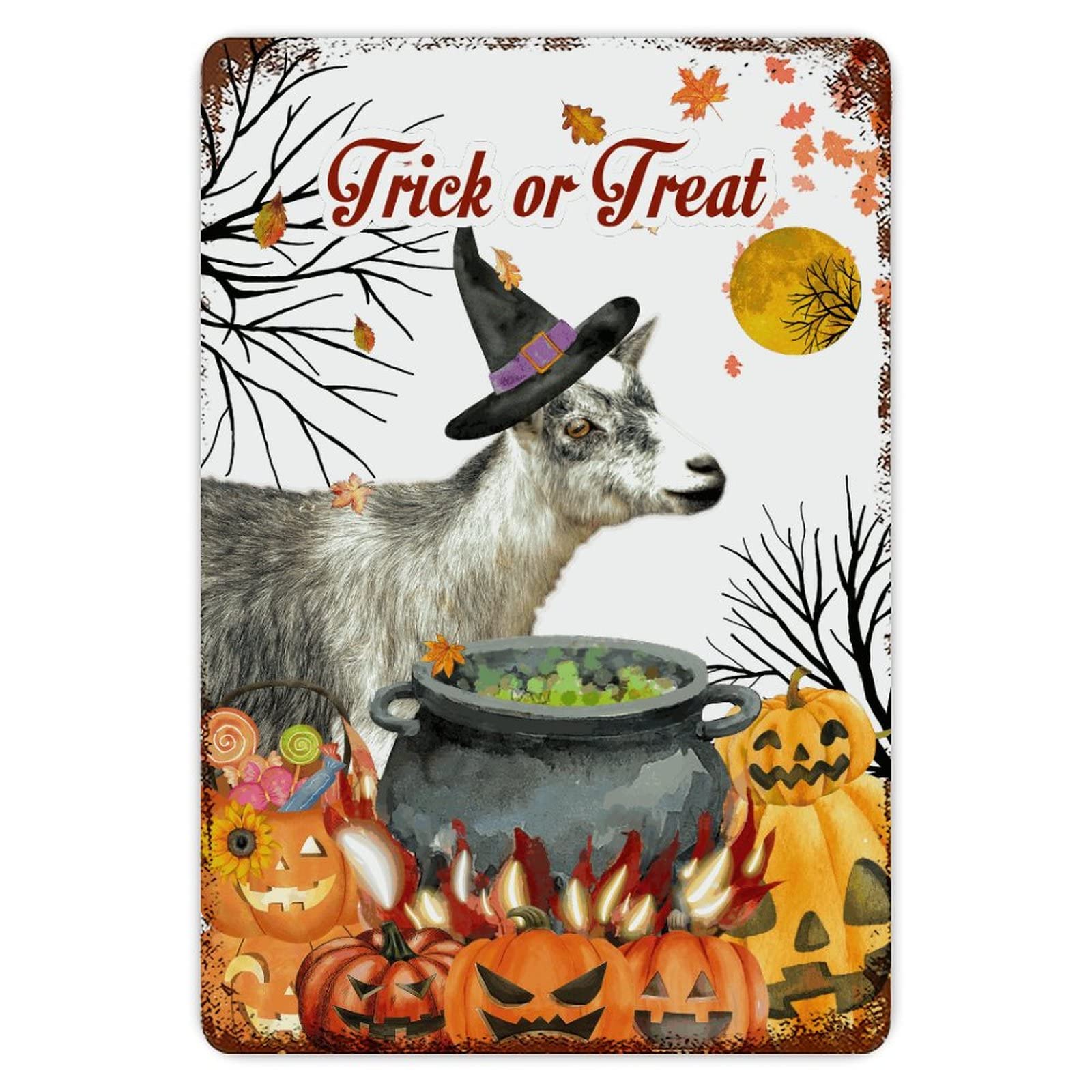 ENEDNATE Trick Or Treat Halloween Pumpkin Farm Animal Aluminum Tin Sign 8x12 Inch Waterproof Vintage Metal Sign for School Office Classroom Gate Garage Garden Home Wall Decoration Housewarming Gifts
