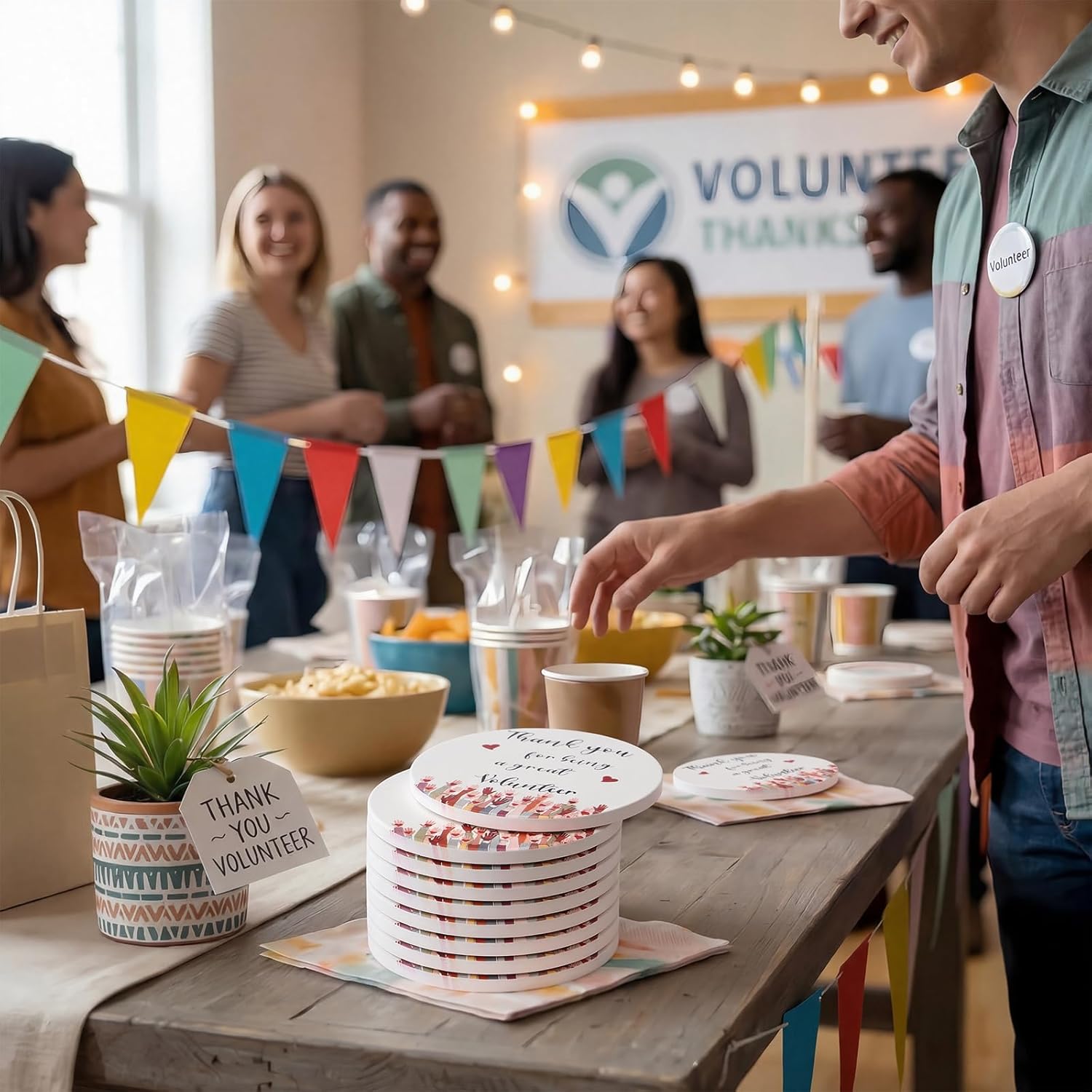 24 Set Volunteer Thank You Appreciation Coasters Volunteer Appreciation Gifts Ceramic Absorbent Drinks Coasters with Cork Mat Gifts for Charity Ministry Social Worker Church Coworker