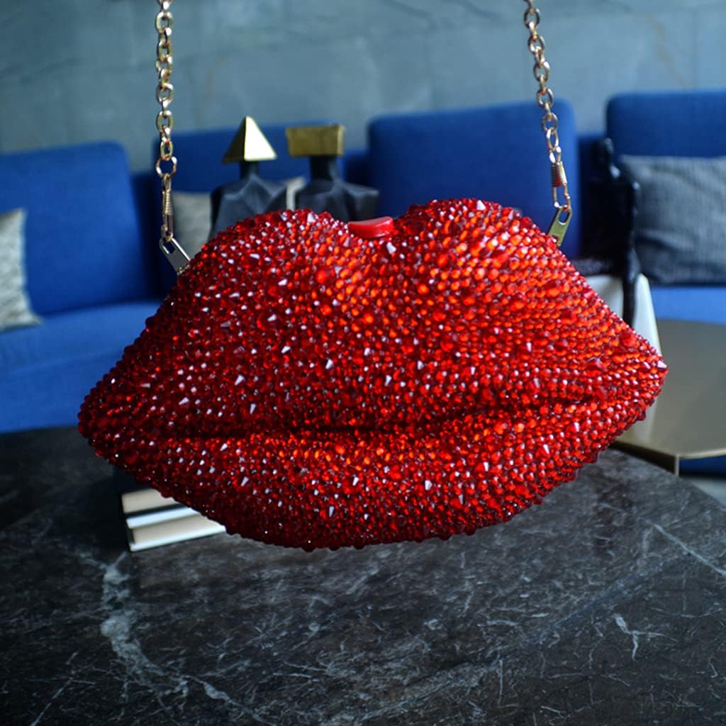 Women Leather Lips-shaped Evening Clutch Purses Crossbody Bags Banquet Handbag Rubber Drill, As Pic Shows