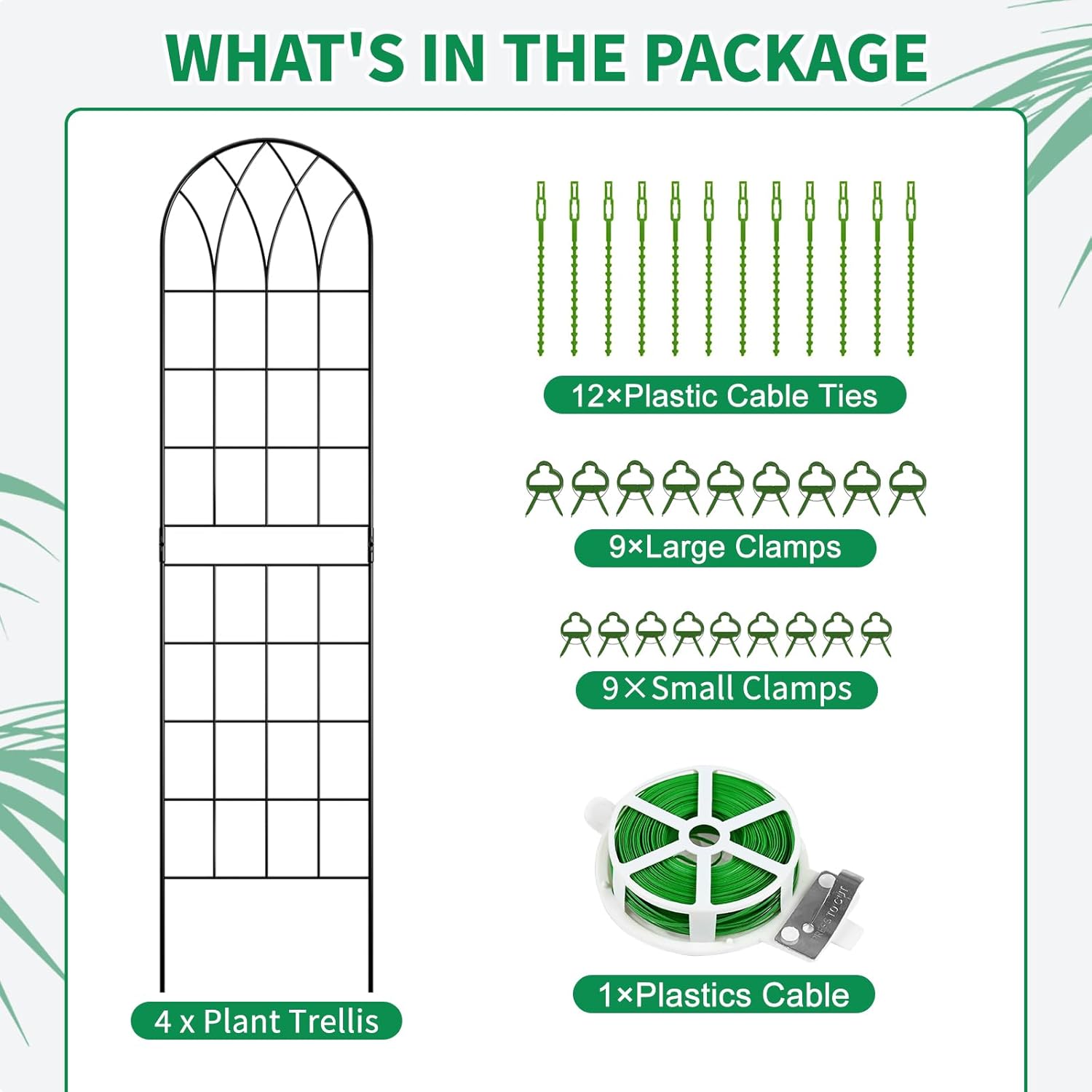 4 Pack Metal Garden Trellis for Climbing Plants, Black Metal Garden Trellis for Vines Plant Rose Vegetable Support,Large Decorative Outdoor Trellis