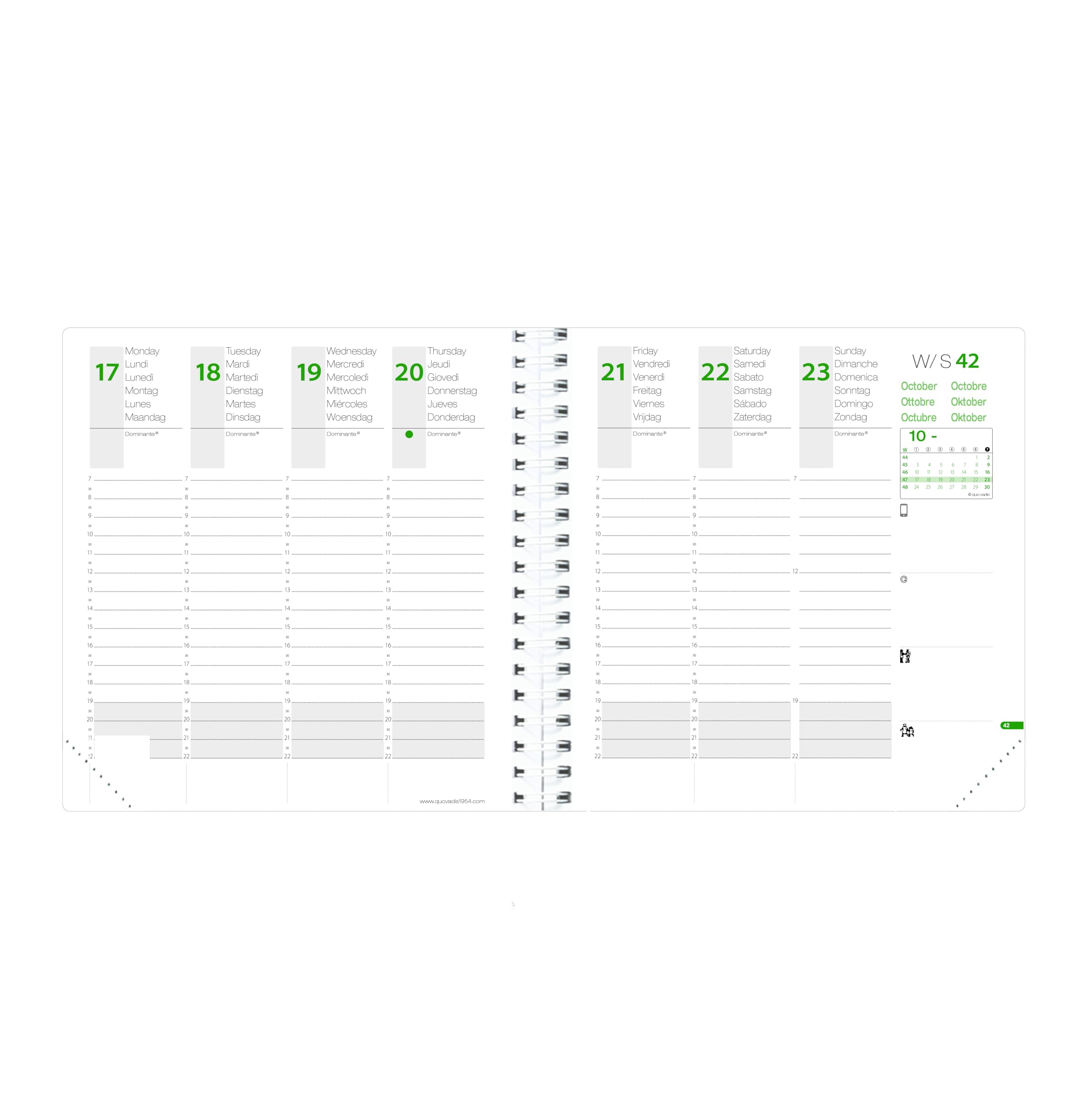 Quo Vadis - Agenda - Spiralé - 2026 - Time & Life Medium - Semainier Planning - Multilingue - Gris - 13 mois de décembre à décembre - 16x16 cm - Papier Clairefontaine blanc - Fabrication française