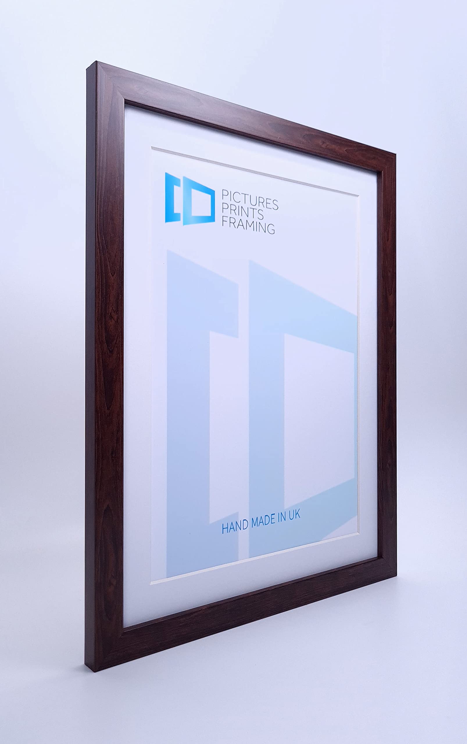 Walnut Effect Picture Frame with Pure White Mount for picture size A4 with Glass Front