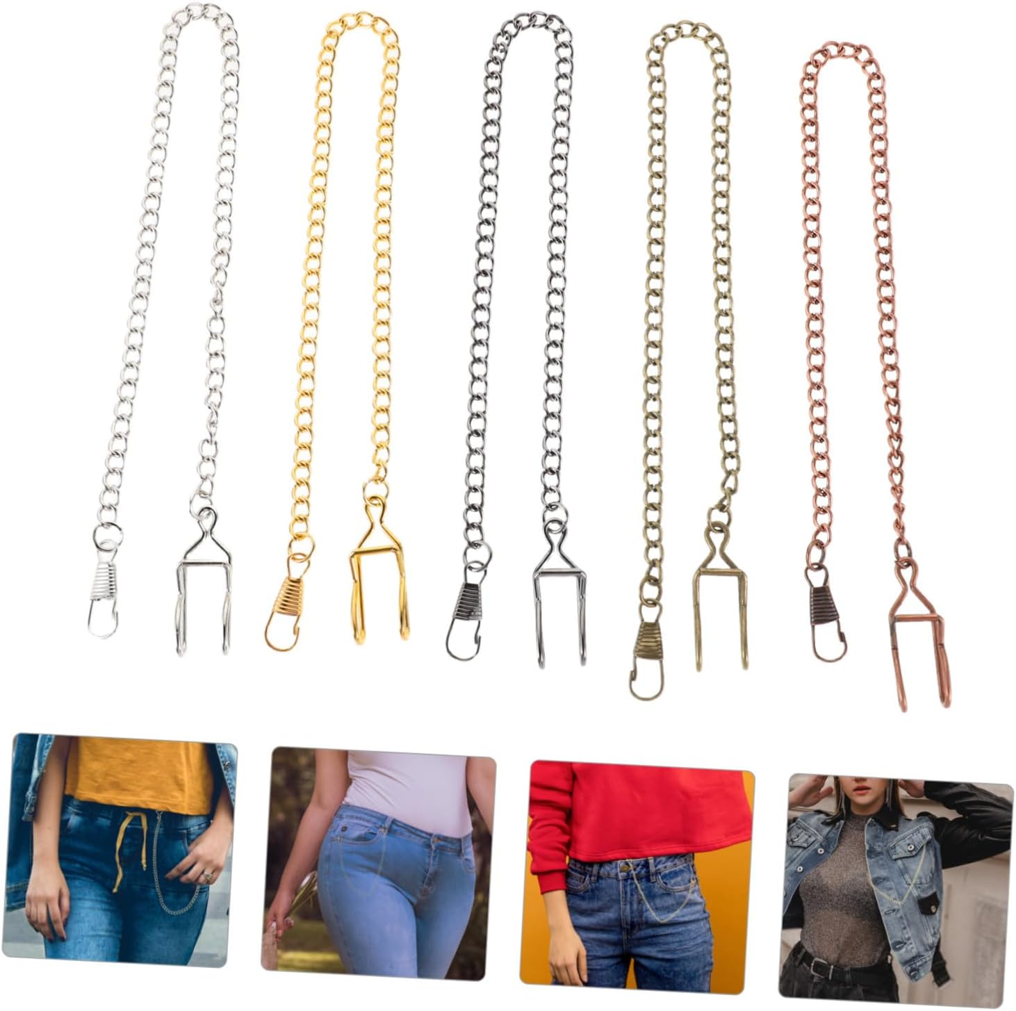 VANZACK 5Pcs Vintage Alloy Pocket Watch Chain for Men Waist Jean Pants Accessory Durable Wear Resistant Design for Casual and Business Outfits