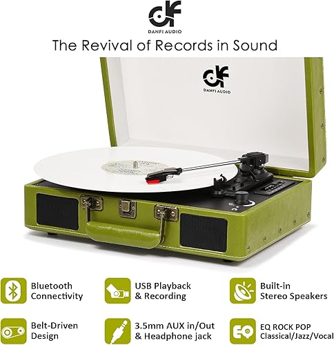 Miniatura 2 de Tocadiscos - Tocadiscos vintage con Bluetooth, grabación USB, convertidor de MP3, altavoces, lápiz capacitivo, lápiz capacitivo, tocadiscos de