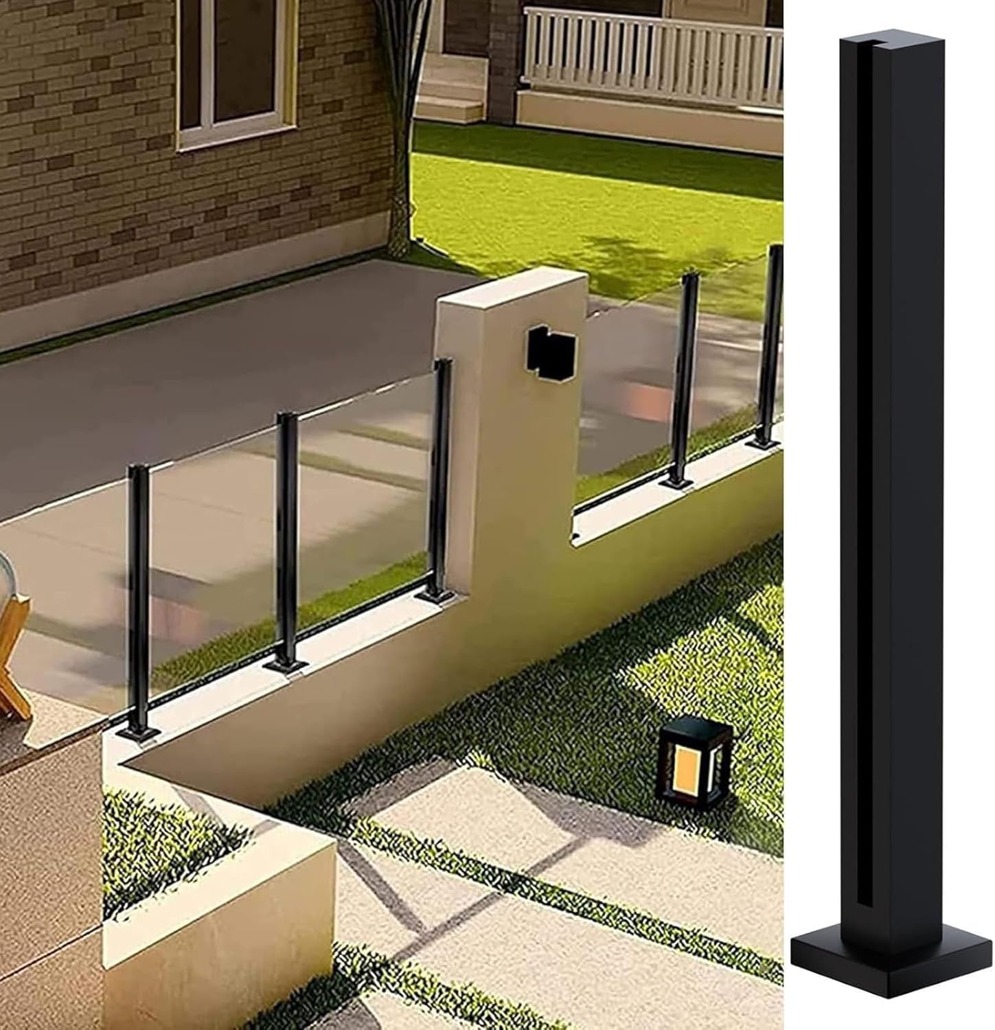 Heavy Duty Black Glass Railing Post System - Topless Balustrade with Spigot Slots for Decks, Balconies, Gardens, Patios & Outdoor Stairs - Fits 3/8" or 1/2" Glass, 105cm