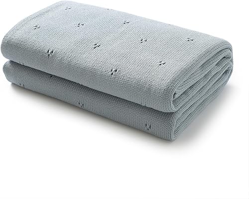 Miniatura 8 de Bleu La La Manta orgánica Pointelle para niños, 100% algodón orgánico de lujo, tejido cálido y acogedor, manta para cuna, para recién nacidos, bebés