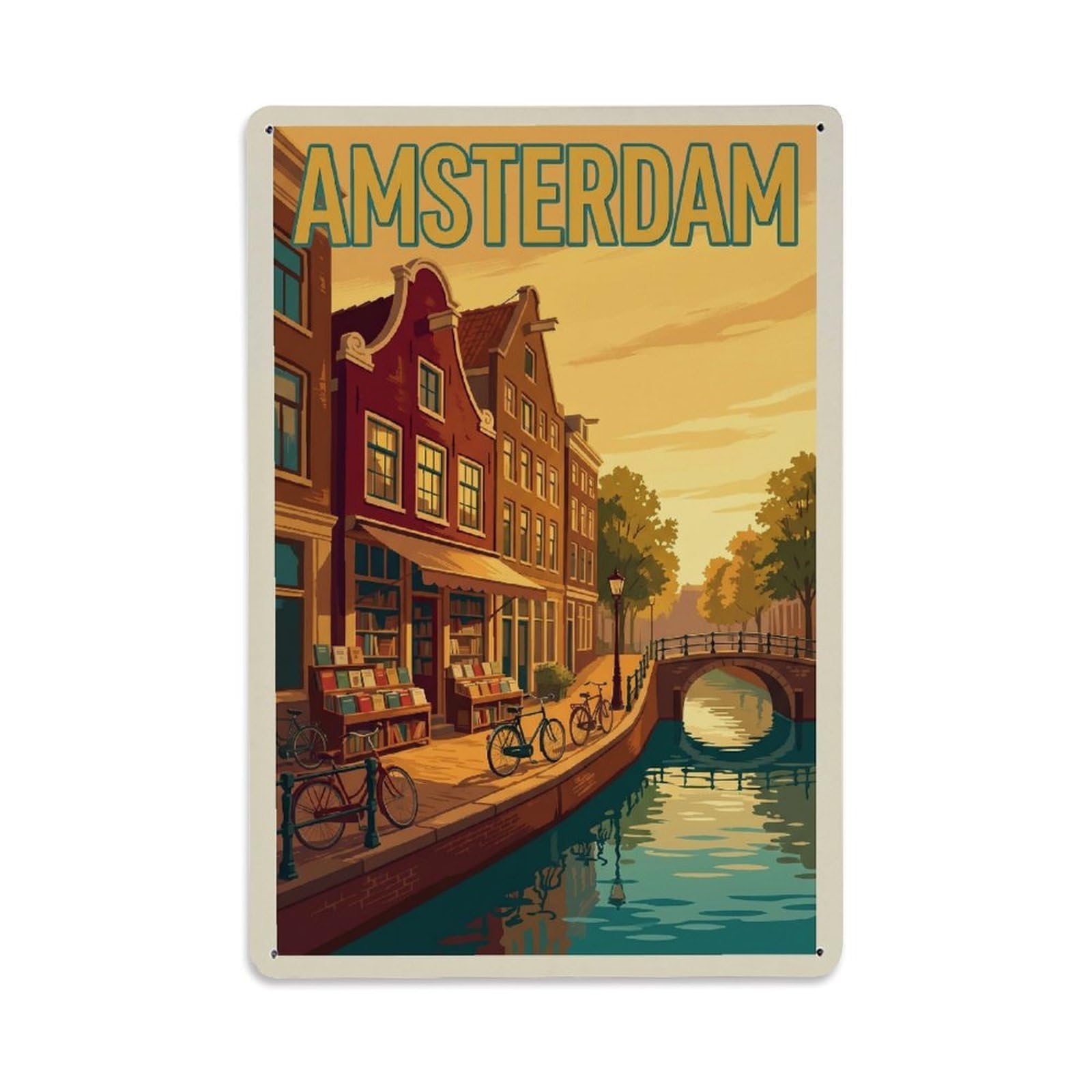 Fyrn Style Metal Tin Sign Vintage Travel Amsterdam Netherlands Singular