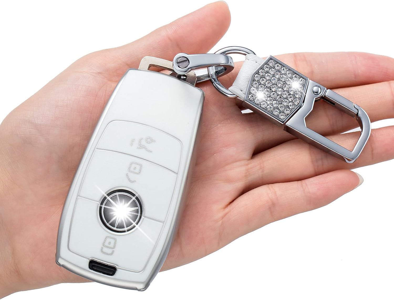 for Mercedes Benz Key Fob Cover,Soft TPU 360 Degree Protection Compatible with17-21 E-Class,18-21 A,C,G,S-Class (White)