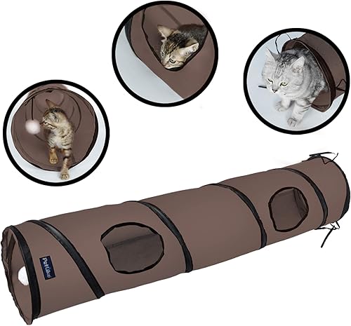 Miniatura 11 de PetLike Túnel para gatos (con juguete interactivo para gatos y juguete de hierba gatera) para gatos de interior, tubo plegable para mascotas, Negro