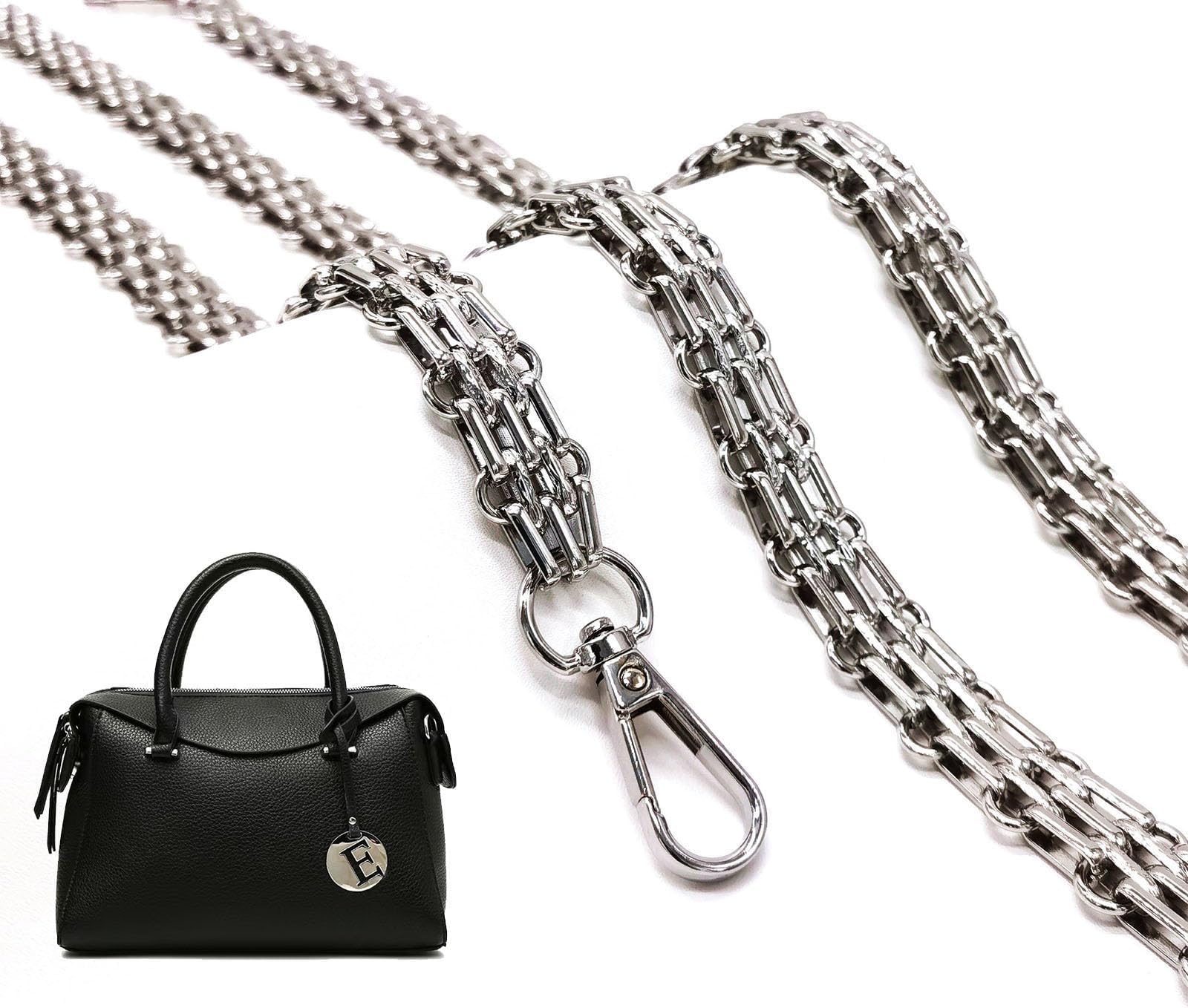 Metal Wide Chunky Purse Strap Chain Crossbody Replacement Purse Straps For Handbags Bag Chain Making Supplies Accessories (Silver) 47"/120cm