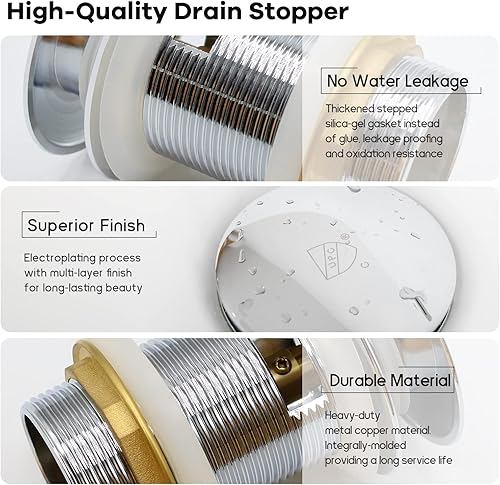 Miniatura 3 de FerdY Drenaje emergente para bañera independiente, acabado cromado pulido, certificación cUPC, tapón de drenaje de bañera independiente