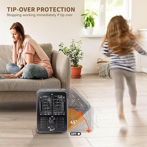 Vista 4 de Milkhouse Space Heater, 1300W/1500W Electric Heater with Thermostat, 3 Heat Settings, Safe and Quiet for Home Garage Workshop Warehouse, Black