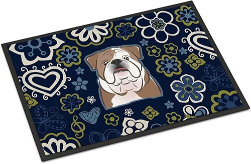 Miniatura 162 de Caroline's Treasures BB1449JMAT - Tapete de bienvenida de carlino negro, 24 x 36 pulgadas, tapete azul para puerta delantera, para interiores