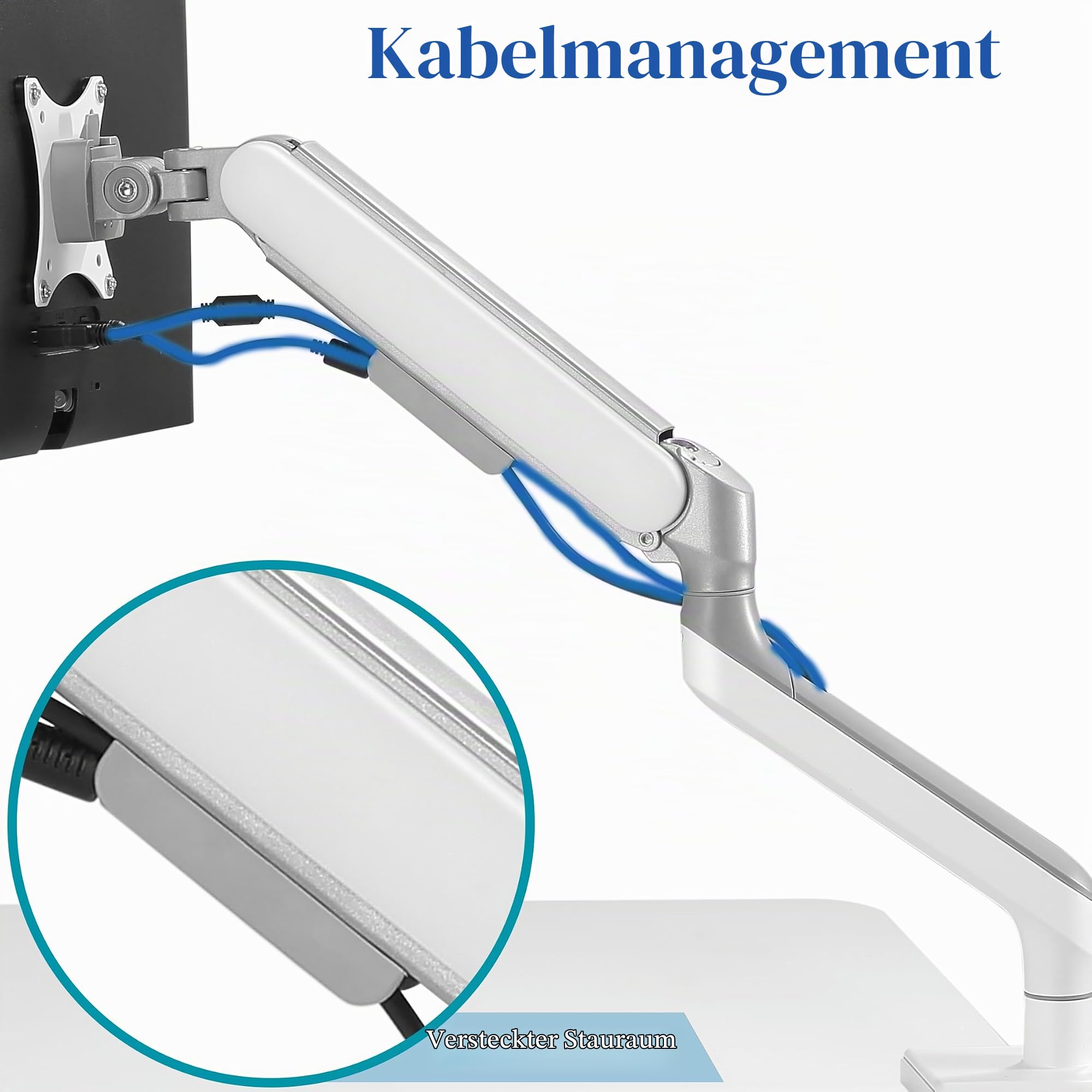 ETHU Heavy-Duty Dual Monitorarm, 2-Fach bis 17kg/17-45 Zoll, Gasfeder-Arme mit Neigung & Höhenverstellung, VESA 75/100, für Flachbildschirm und Curved (Weiß)