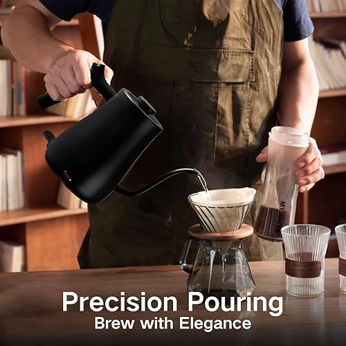 Miniatura 3 de Hervidor eléctrico de cuello de cisne, calentador de agua para té y café de 0.9 L, 1200 W, caldera de agua de acero inoxidable 304, calentamiento