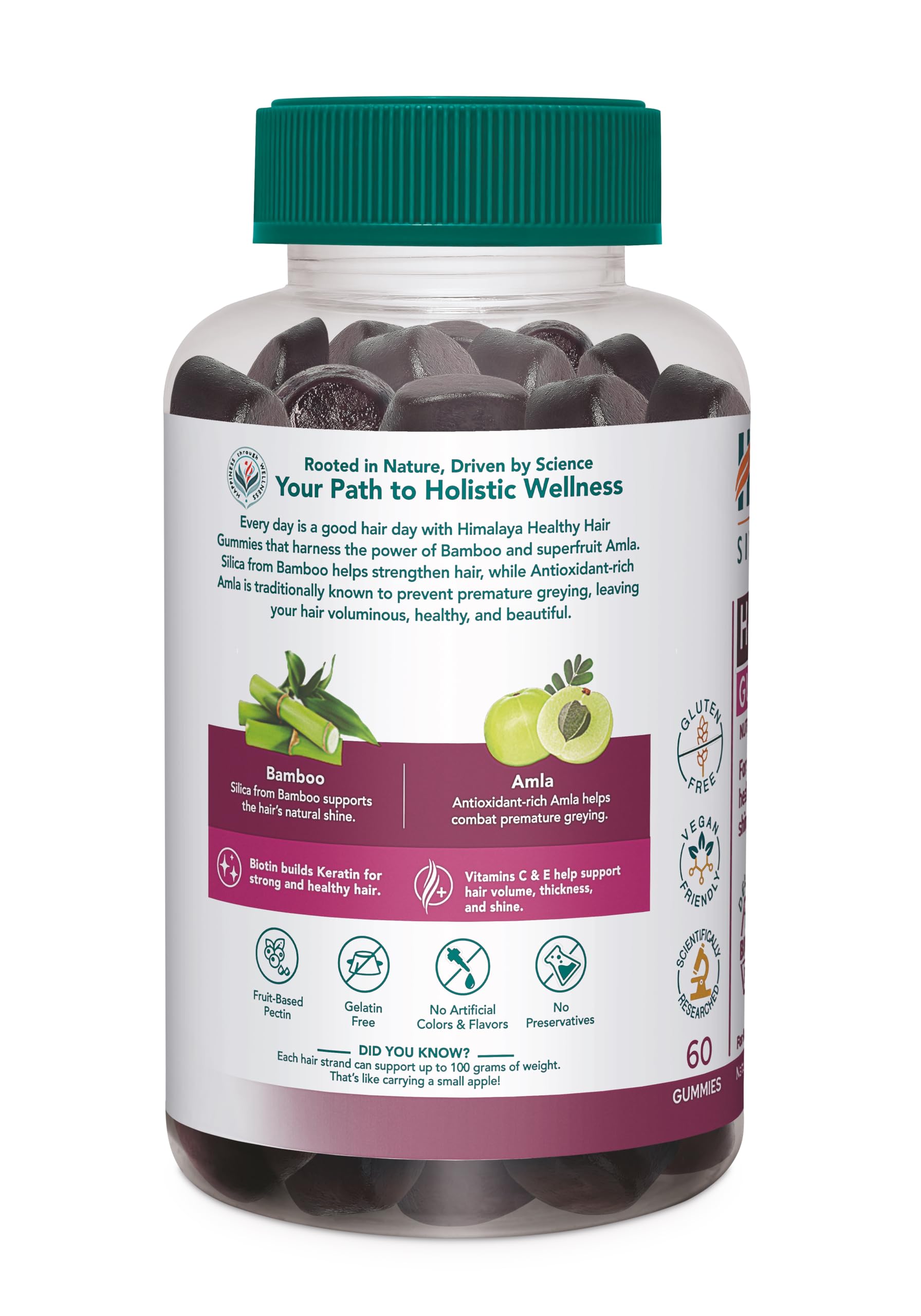 Himalaya Healthy Hair Gummies – Capelli forti e lucenti – Delizioso gusto fruttato naturale – Biotina, silice di bambù, amla – Vegano, 60 Caramelle Gommose (Confezione da 3)