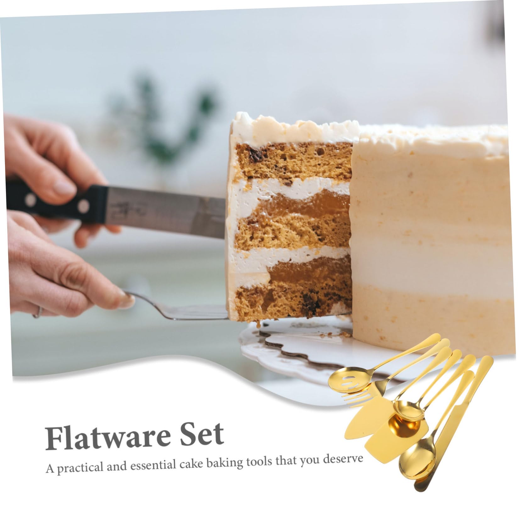 Cabilock Kuchenbesteck mit Hoher Härte und Verschleißfestigkeit Tortenheber Edelstahl Satz Minimalistisches Design Goldfarben für Hochzeitspartys und Restaurants
